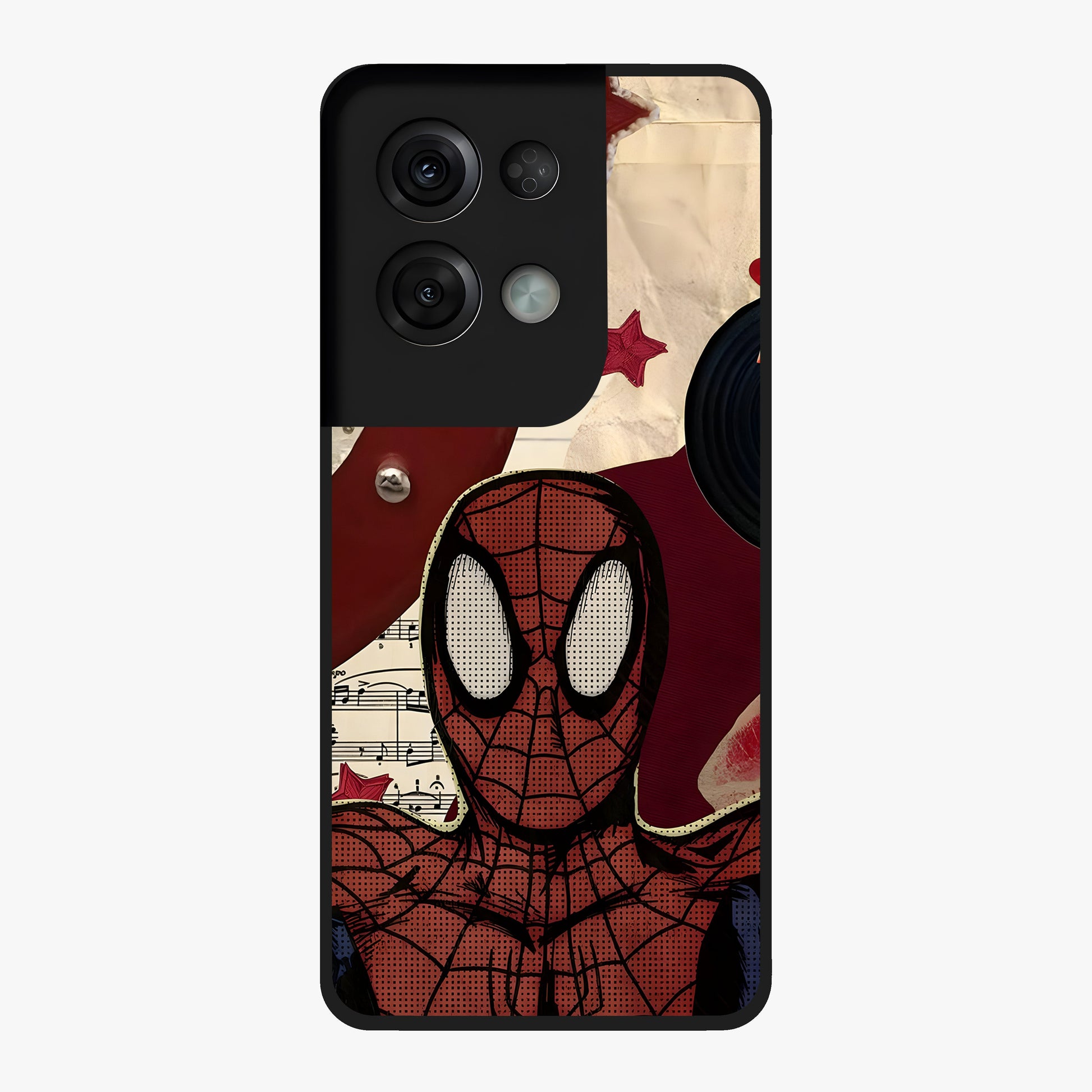 Web Warrior Vibes Glass Case showing flat back view with superhero inspired web themed artwork and glossy glass finish.