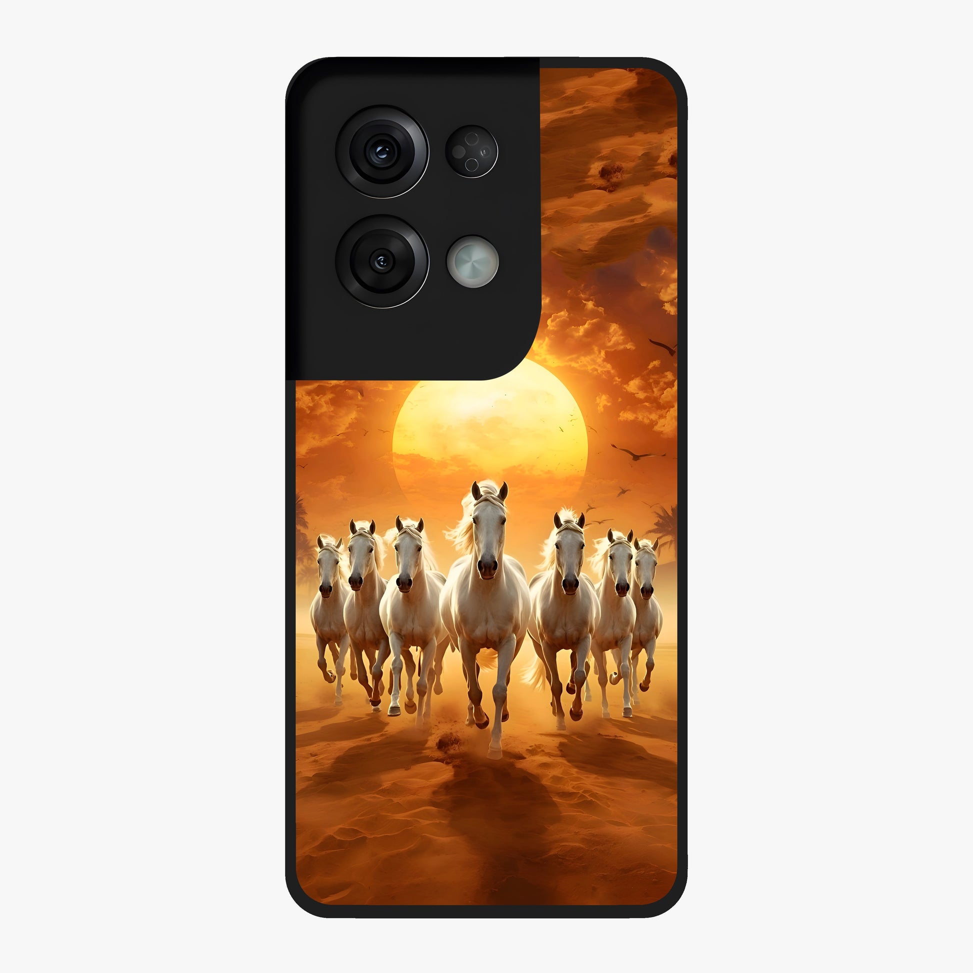 Wild Sunset Majesty Glass Case showing flat back view with majestic sunset landscape artwork and glossy glass finish.