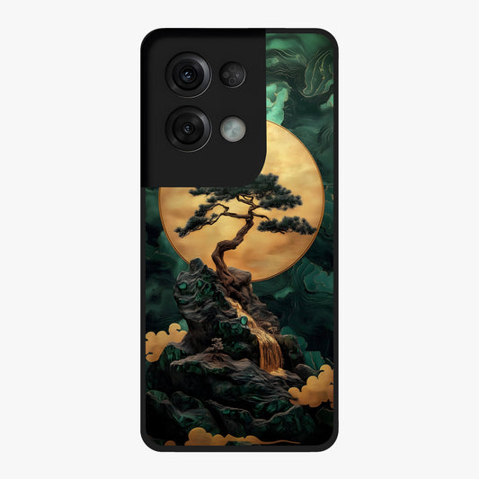 Zen Moon Rise Glass Case showing flat back view with calm moonrise artwork and glossy glass finish.