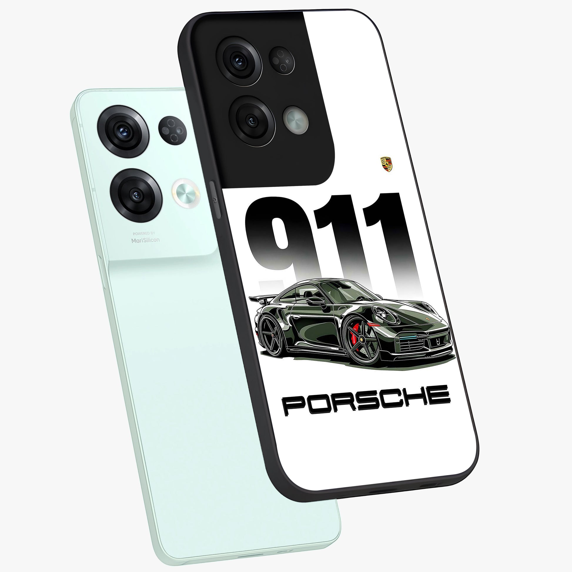 911 Turbo Dominance Glass Case displayed in premium angled mockup highlighting sporty car illustration and sleek glass surface.