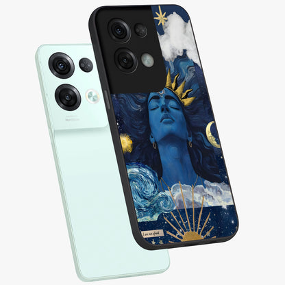 Aesthetic Lord Shiva Glass Case displayed in angled mockup highlighting spiritual Shiva illustration and sacred aesthetic design.