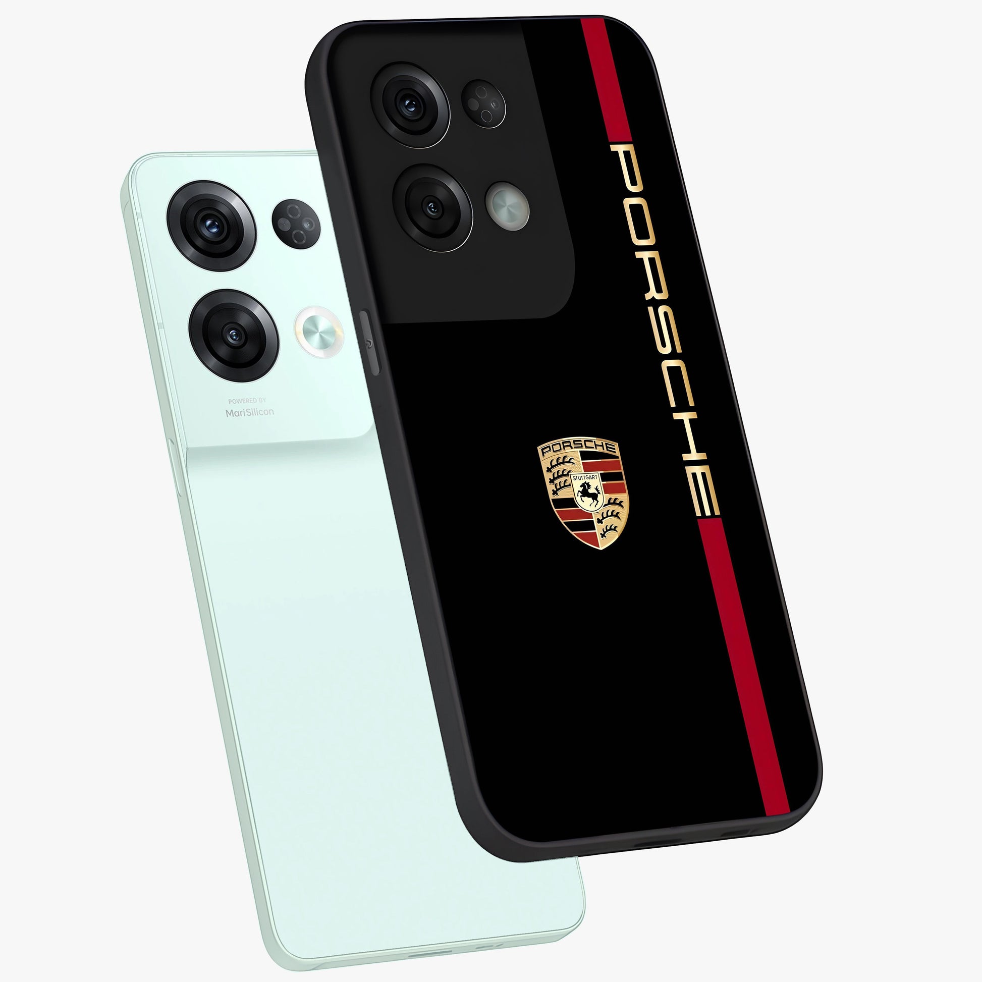 Black Minimal Porsche Glass Case displayed in angled mockup highlighting modern minimal car illustration and clean aesthetic design.