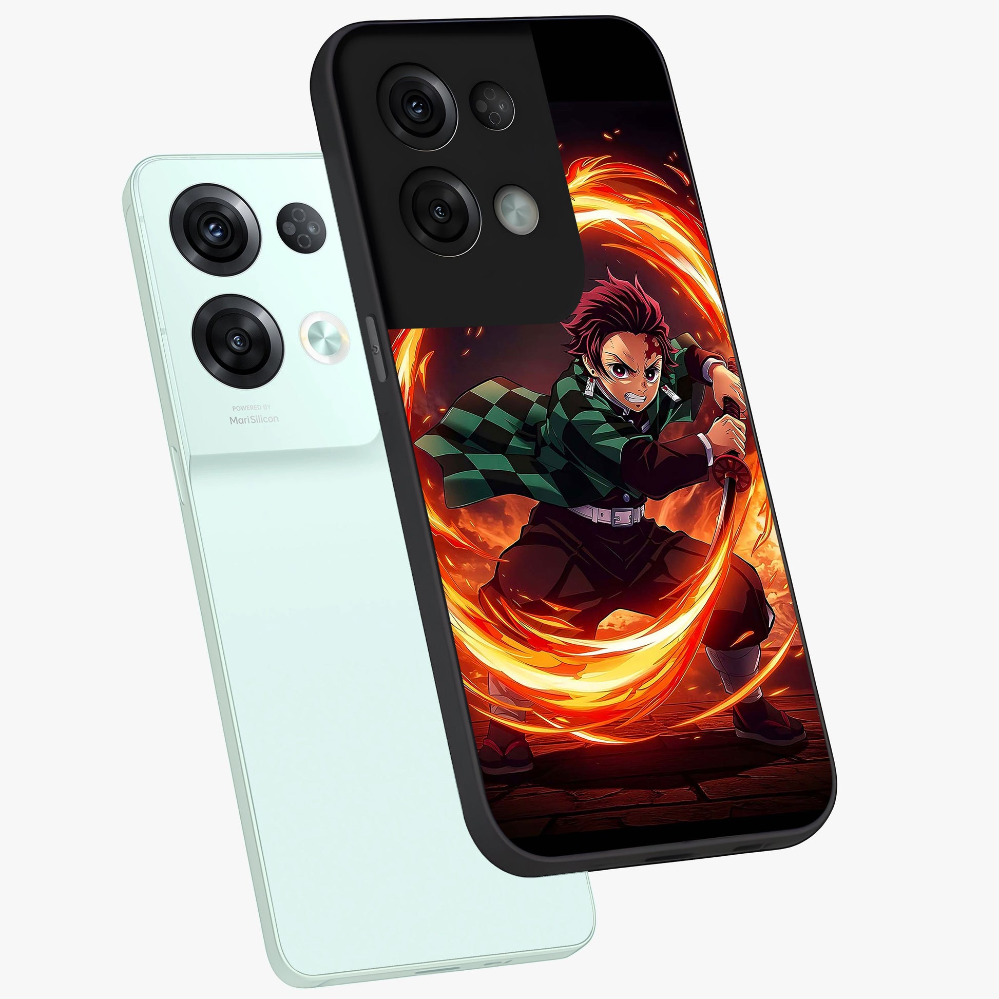 Blazing Sword Resolve Glass Case displayed in angled mockup highlighting powerful sword illustration and bold fantasy theme.