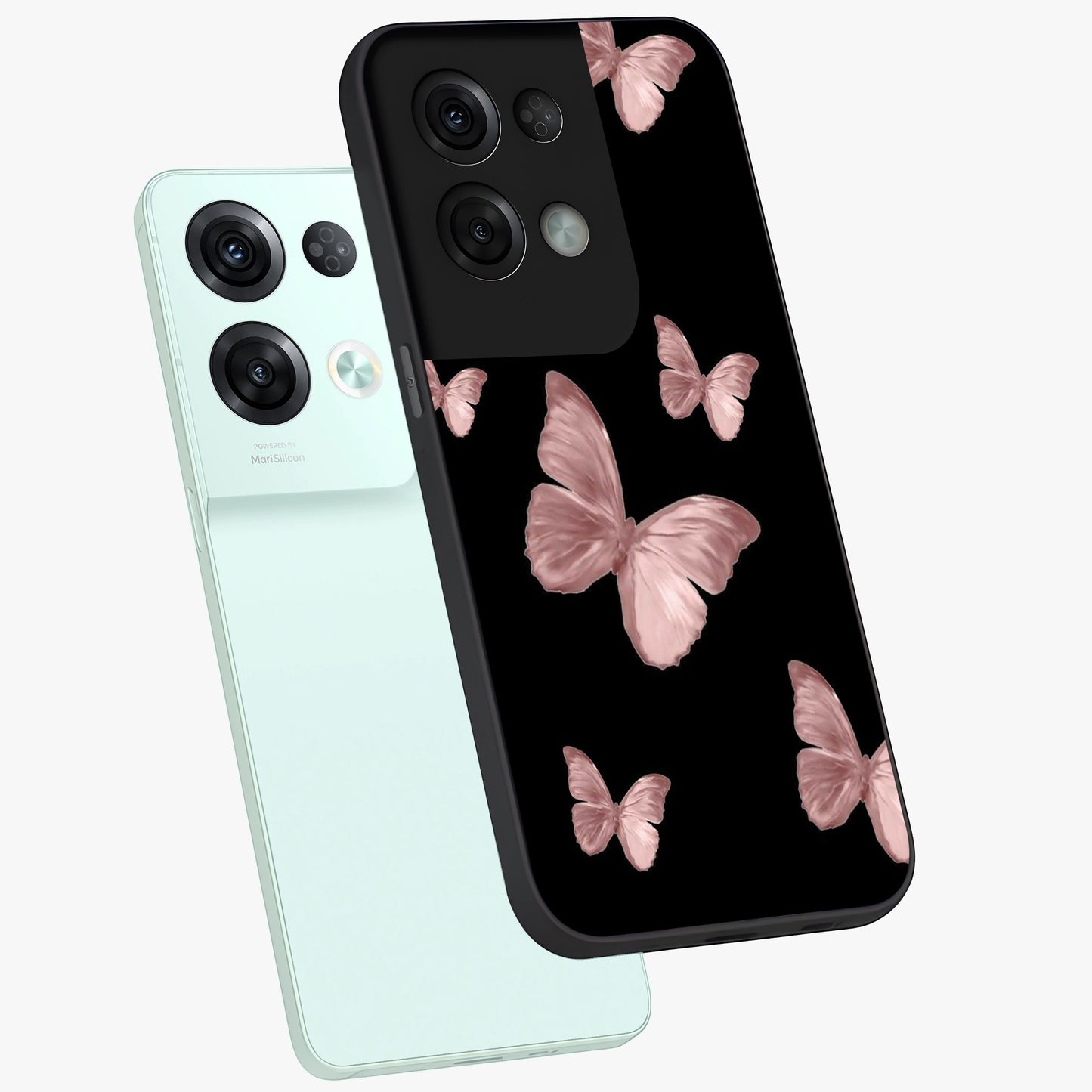 Butterfly Pattern Glass Case displayed in angled mockup highlighting delicate butterfly design and aesthetic pattern style.