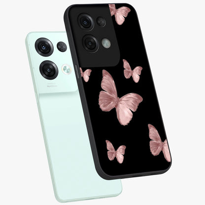 Butterfly Pattern Glass Case displayed in angled mockup highlighting delicate butterfly design and aesthetic pattern style.