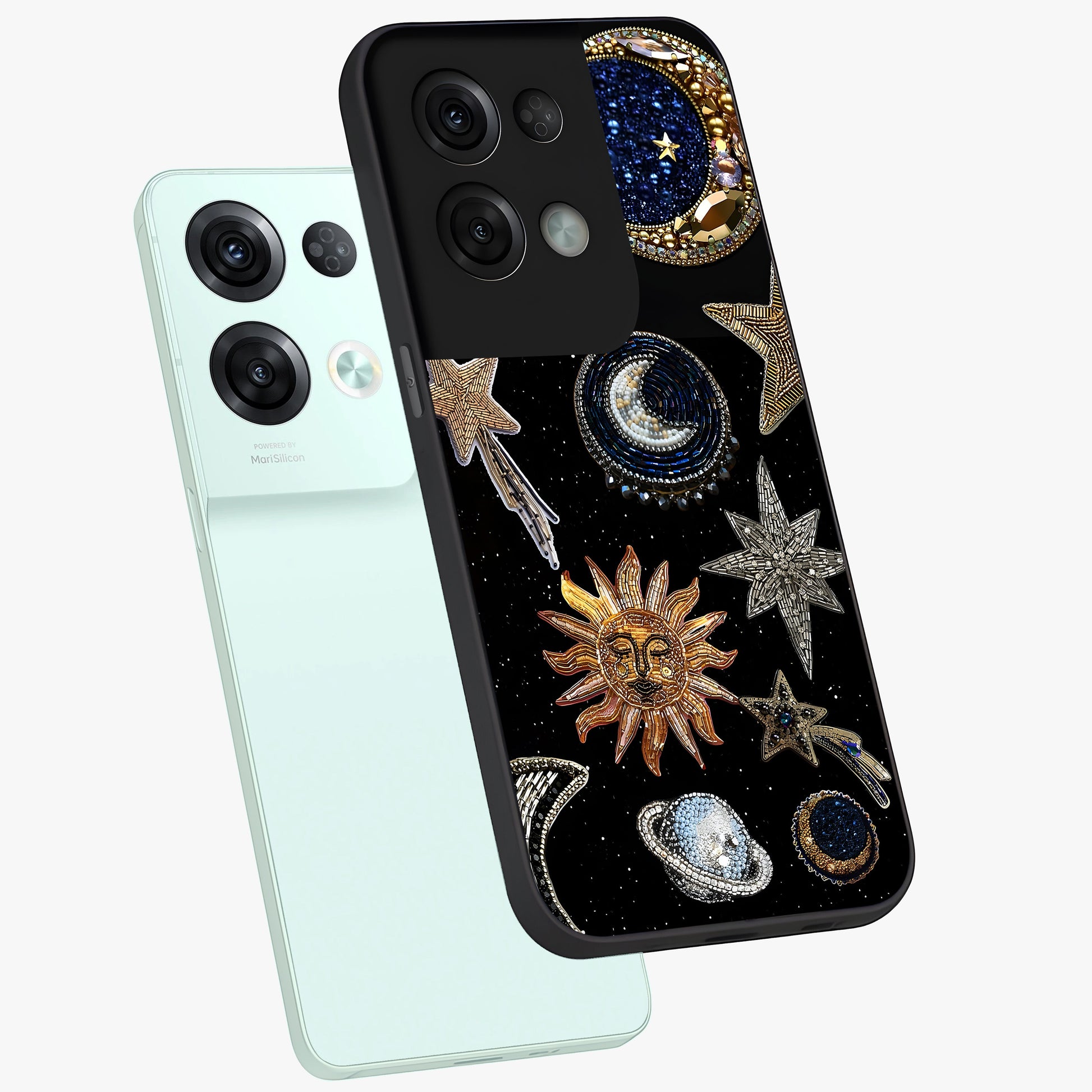 Celestial Gem Constellations Glass Case displayed in angled mockup highlighting gemstone inspired constellation design.