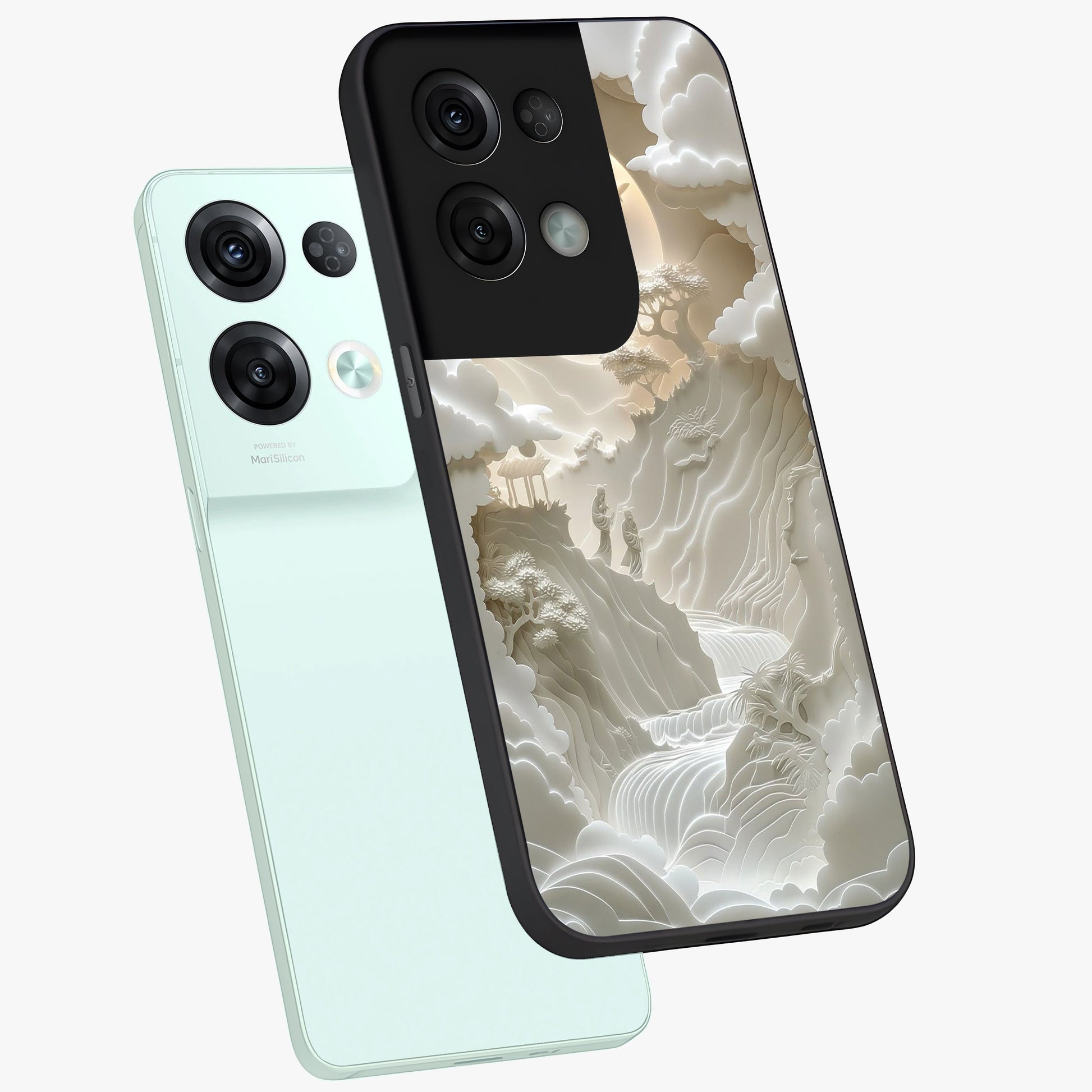 Celestial Origami Glass Case displayed in angled mockup highlighting geometric origami design with cosmic aesthetic theme.