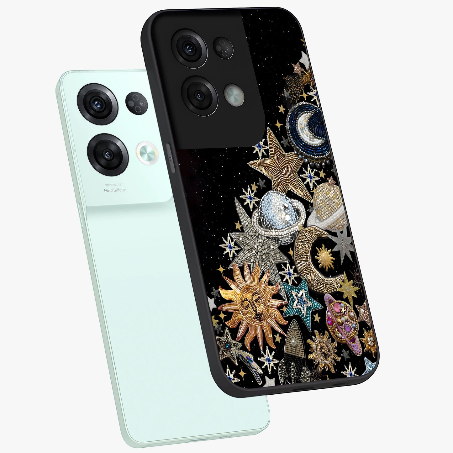Cosmic Sparkle Dreams Glass Case displayed in angled mockup highlighting dreamy star sparkle design with celestial aesthetic.