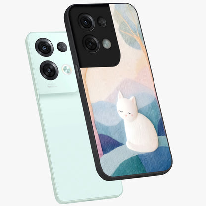 Cotton Dream Cat Glass Case displayed in angled mockup highlighting cute feline illustration with pastel aesthetic style.