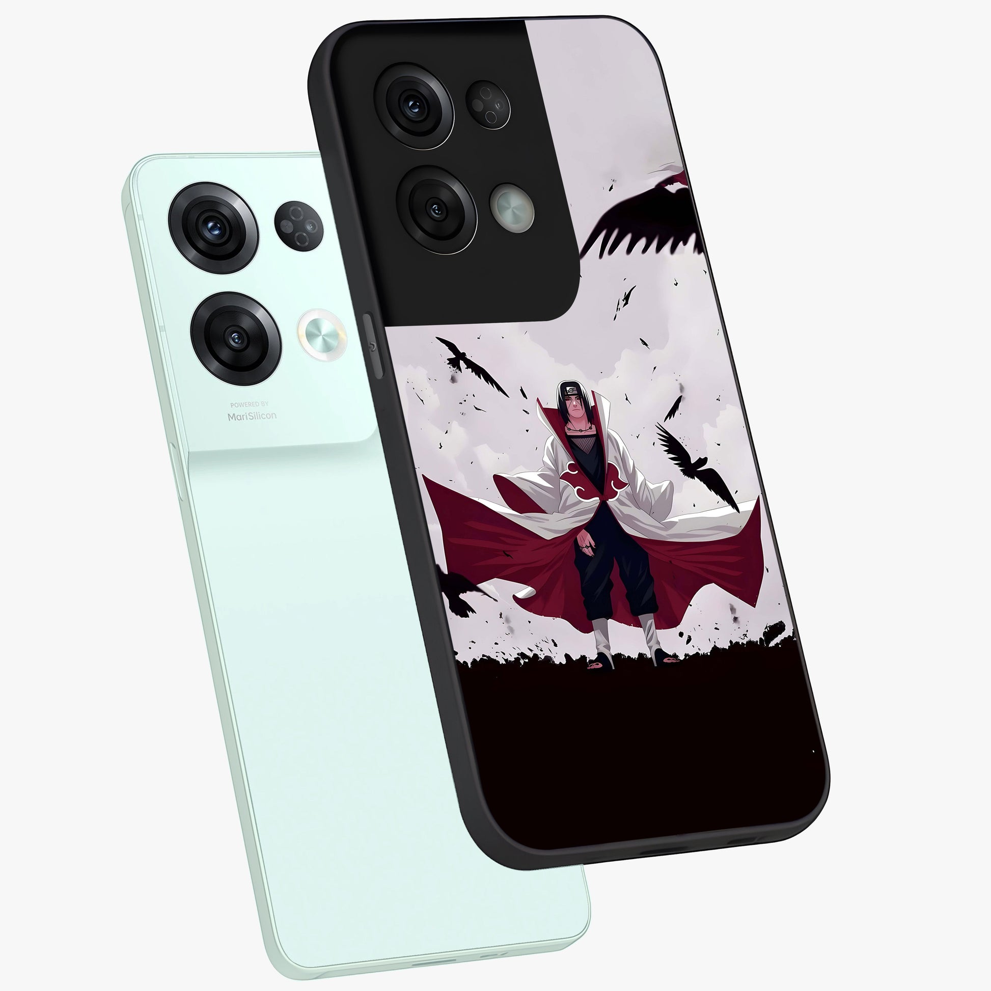 Crimson Crow Ascension Glass Case displayed in angled mockup highlighting powerful crow illustration with dark crimson aesthetic.