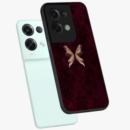 Crimson Fade Butterfly Glass Case displayed in angled mockup highlighting elegant butterfly design with crimson gradient aesthetic.