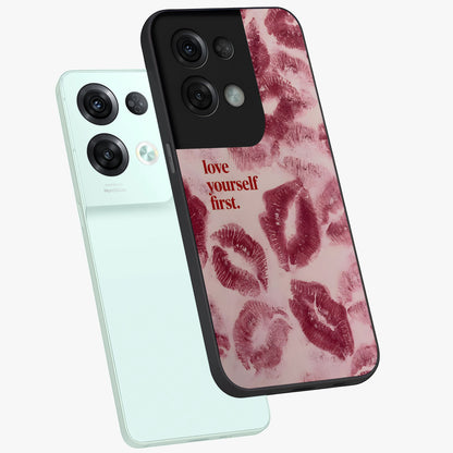Crimson Kiss Love Glass Case displayed in angled mockup highlighting bold love inspired design with modern aesthetic style.
