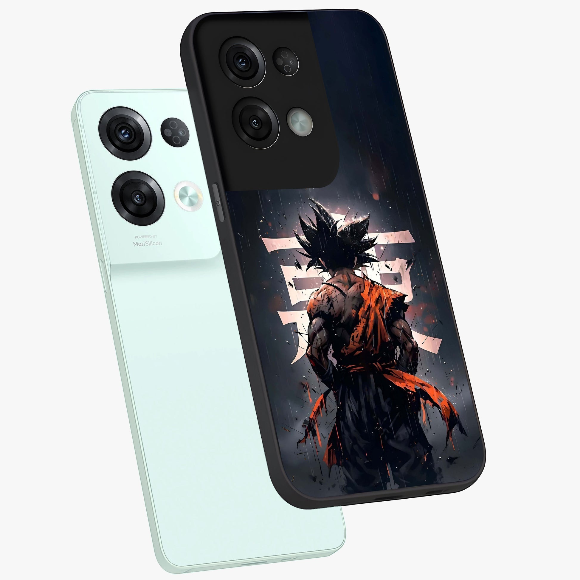 Dark Warrior In Rain Glass Case displayed in angled mockup highlighting dramatic warrior illustration with dark rain aesthetic.