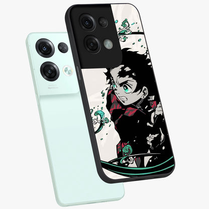 Demon Slayer Glass Case displayed in angled mockup highlighting dramatic anime character design with action aesthetic.