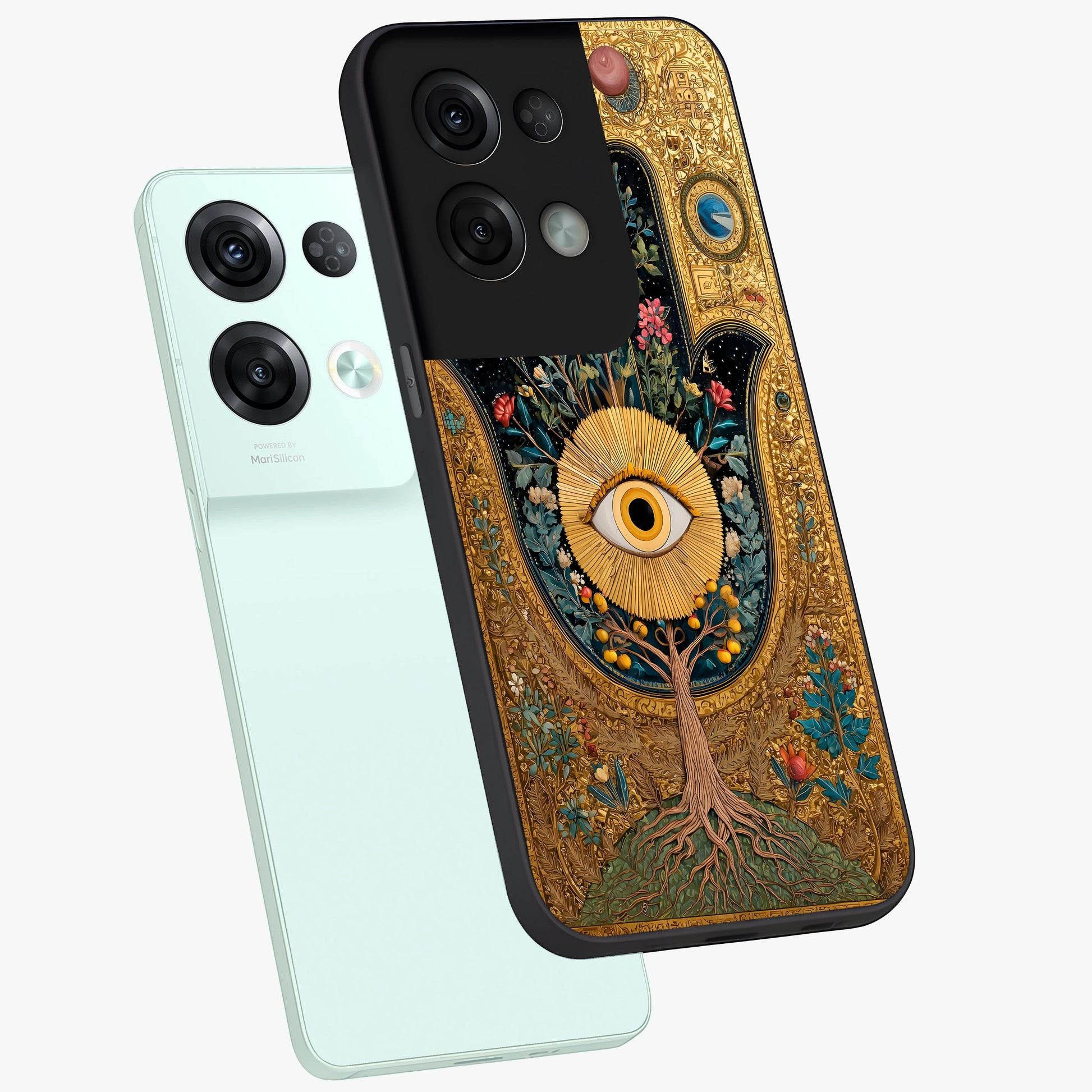 Ethereal Evil Eye Glass Case displayed in angled mockup highlighting protective evil eye symbol with spiritual aesthetic design.