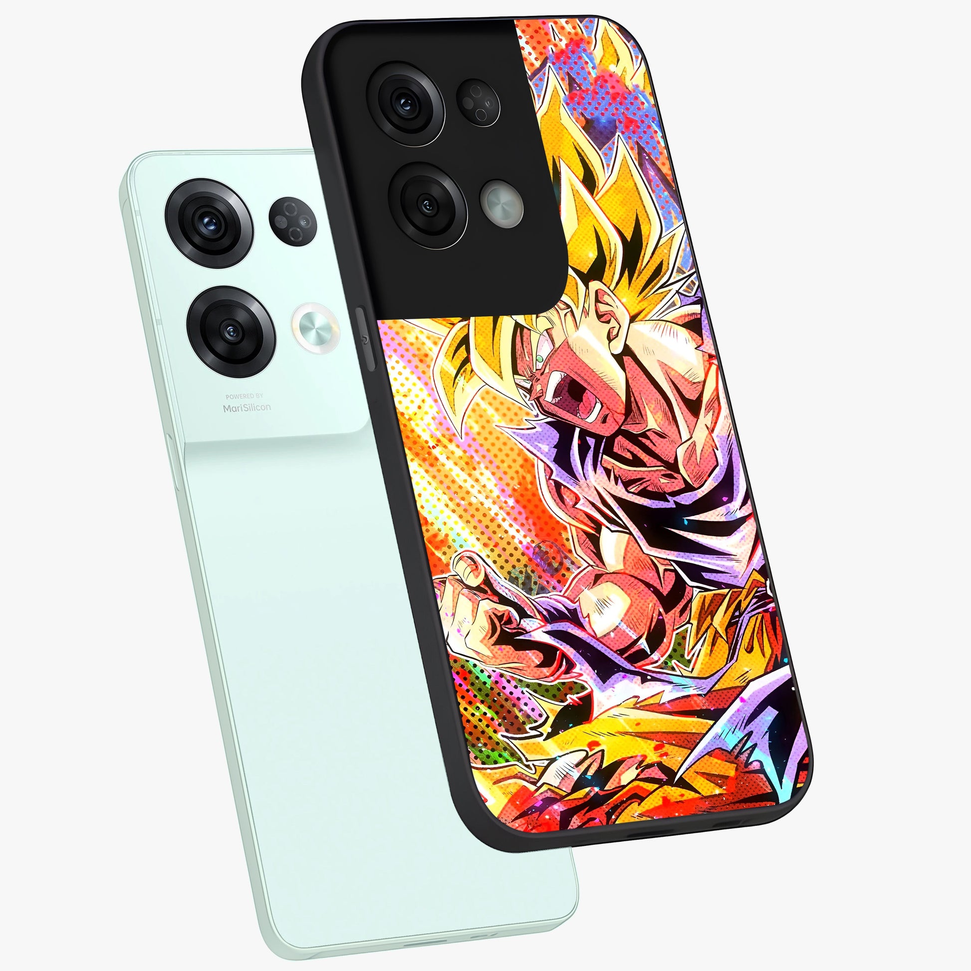 Firing Goku Glass Case displayed in angled mockup highlighting dynamic anime character design with action aesthetic.
