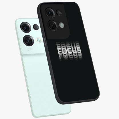 Focus Mode On Glass Case displayed in angled mockup highlighting clean minimal text artwork with modern aesthetic style.