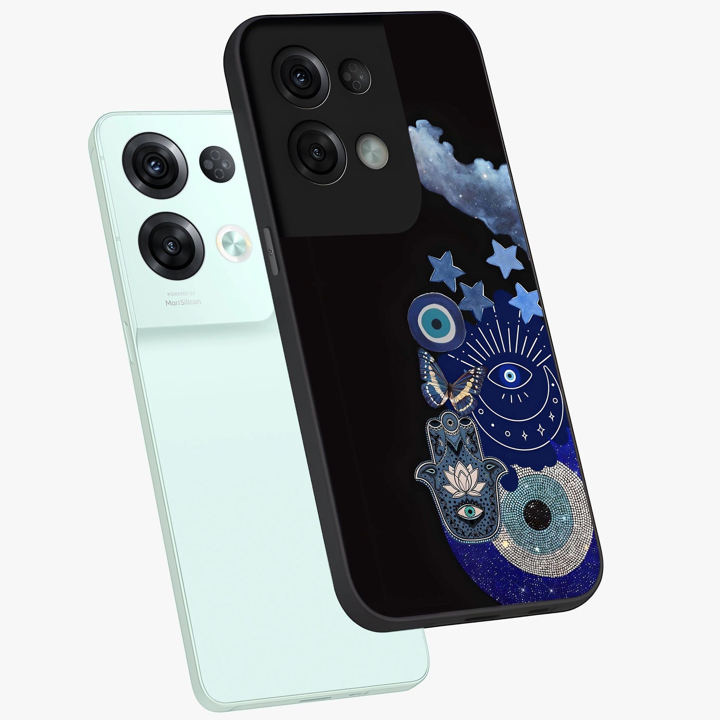 Galactic Charm Cluster Glass Case displayed in angled mockup highlighting luminous galaxy inspired design with dreamy aesthetic.