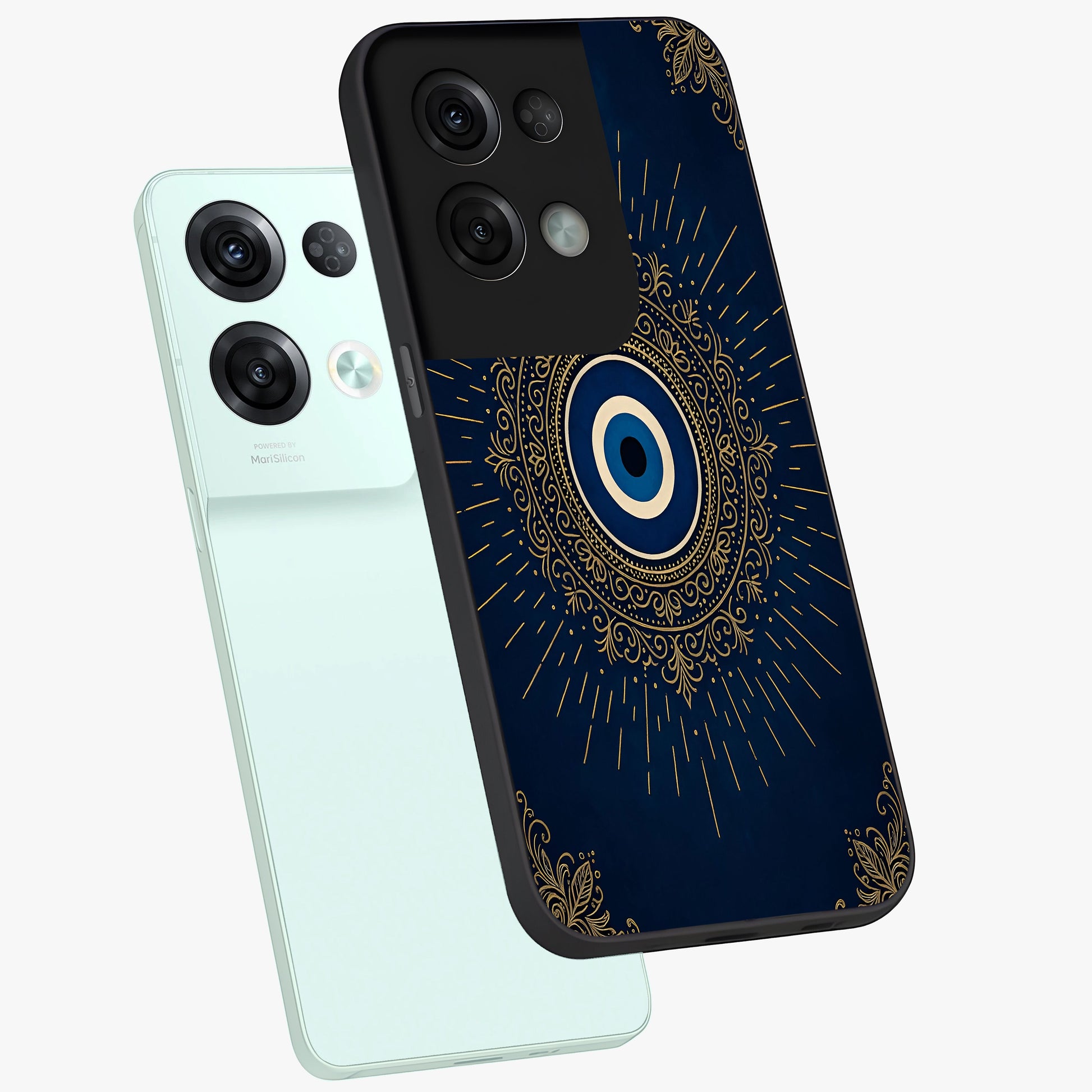 Golden Celestial Charm Glass Case displayed in angled mockup highlighting sparkling cosmic charm design with celestial aesthetic.