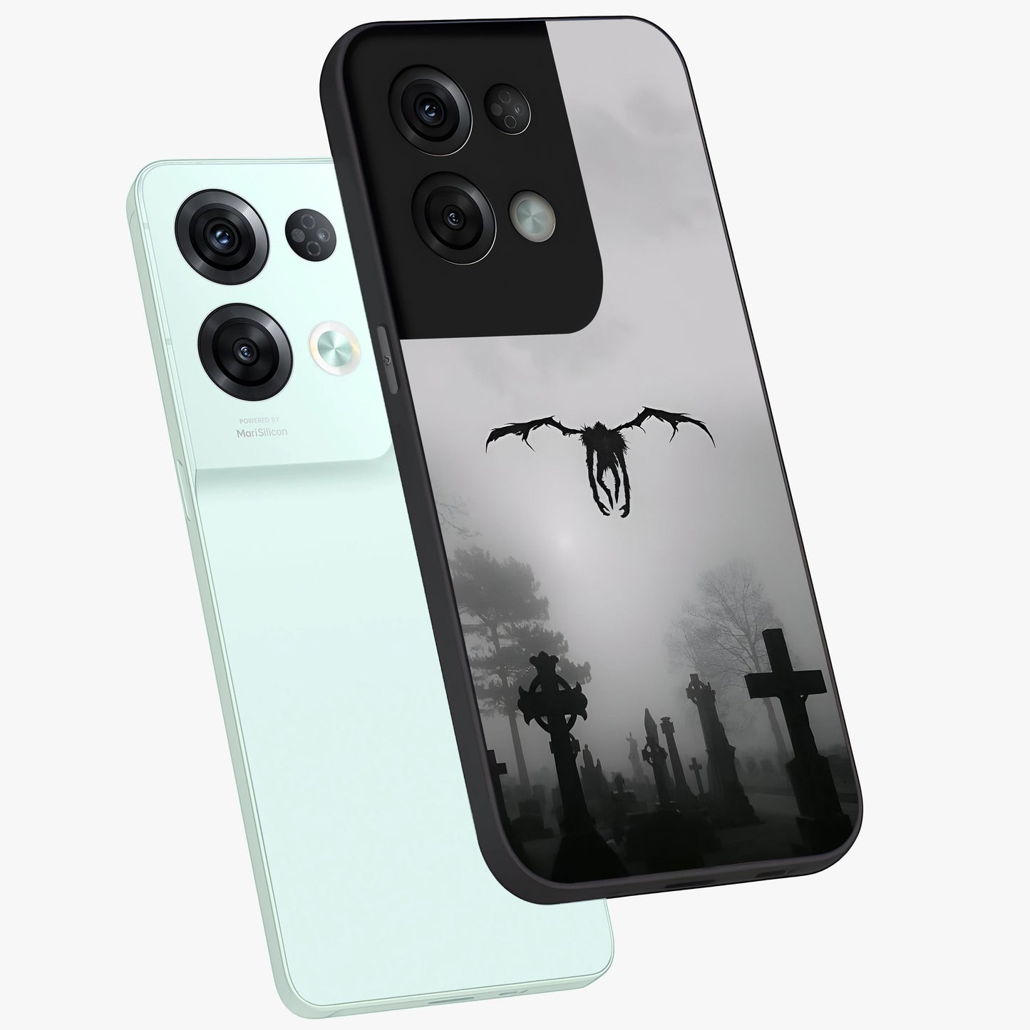 Graveyard Shadow Descent Glass Case displayed in angled mockup highlighting eerie shadow illustration with gothic aesthetic.