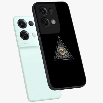 Illuminati Evil Glass Case displayed in angled mockup highlighting dark occult inspired design with bold aesthetic style.