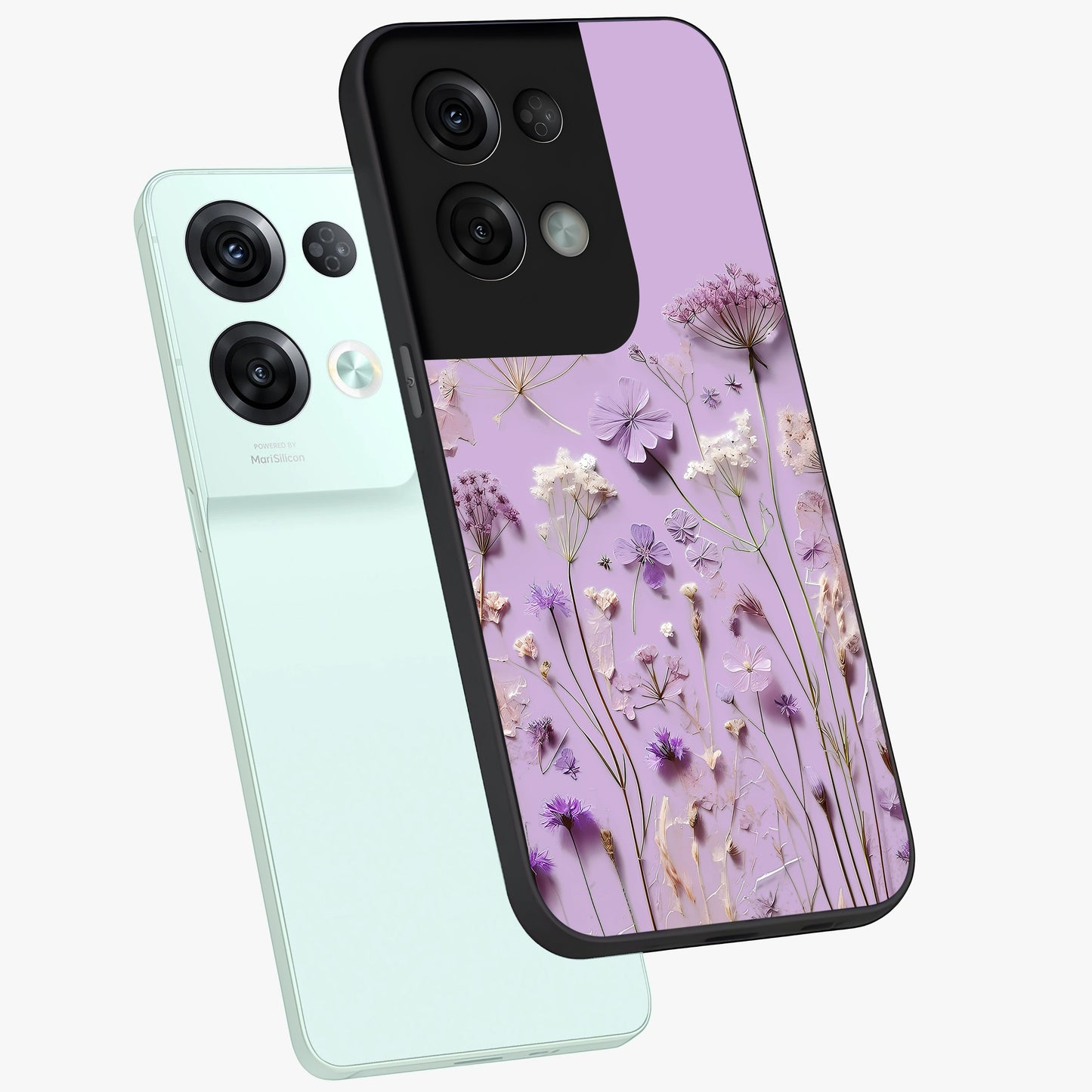 Lavender Blossom Dream Glass Case displayed in angled mockup highlighting dreamy lavender flower design with calming aesthetic style.