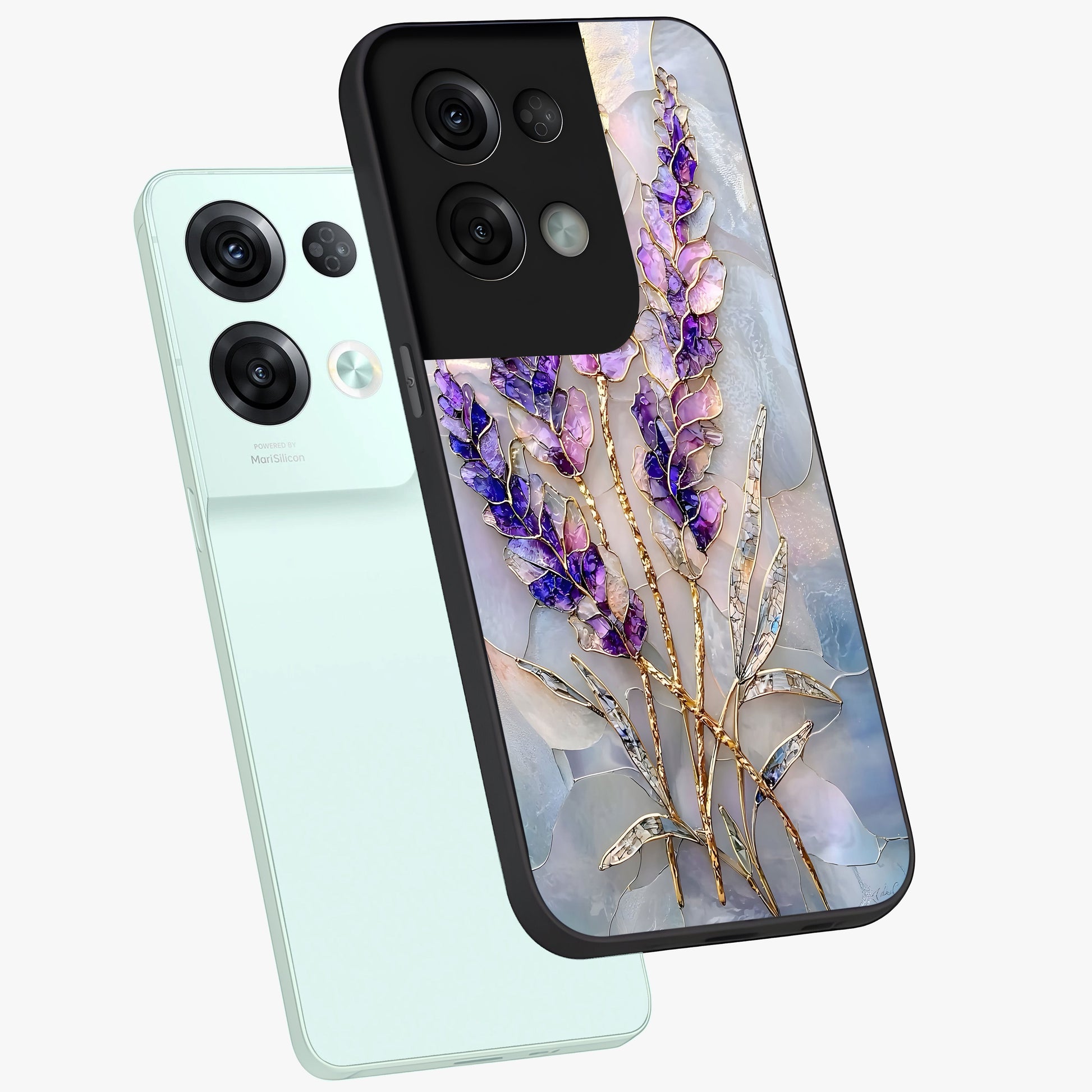 Lavender Dream Glow Glass Case displayed in angled mockup highlighting dreamy purple glow design with soft artistic style.