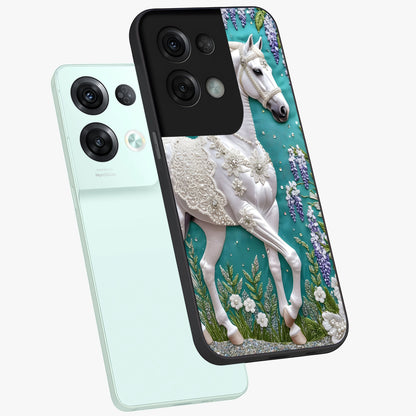 Majestic Floral Stallion Glass Case displayed in angled mockup highlighting majestic stallion illustration with elegant floral aesthetic.