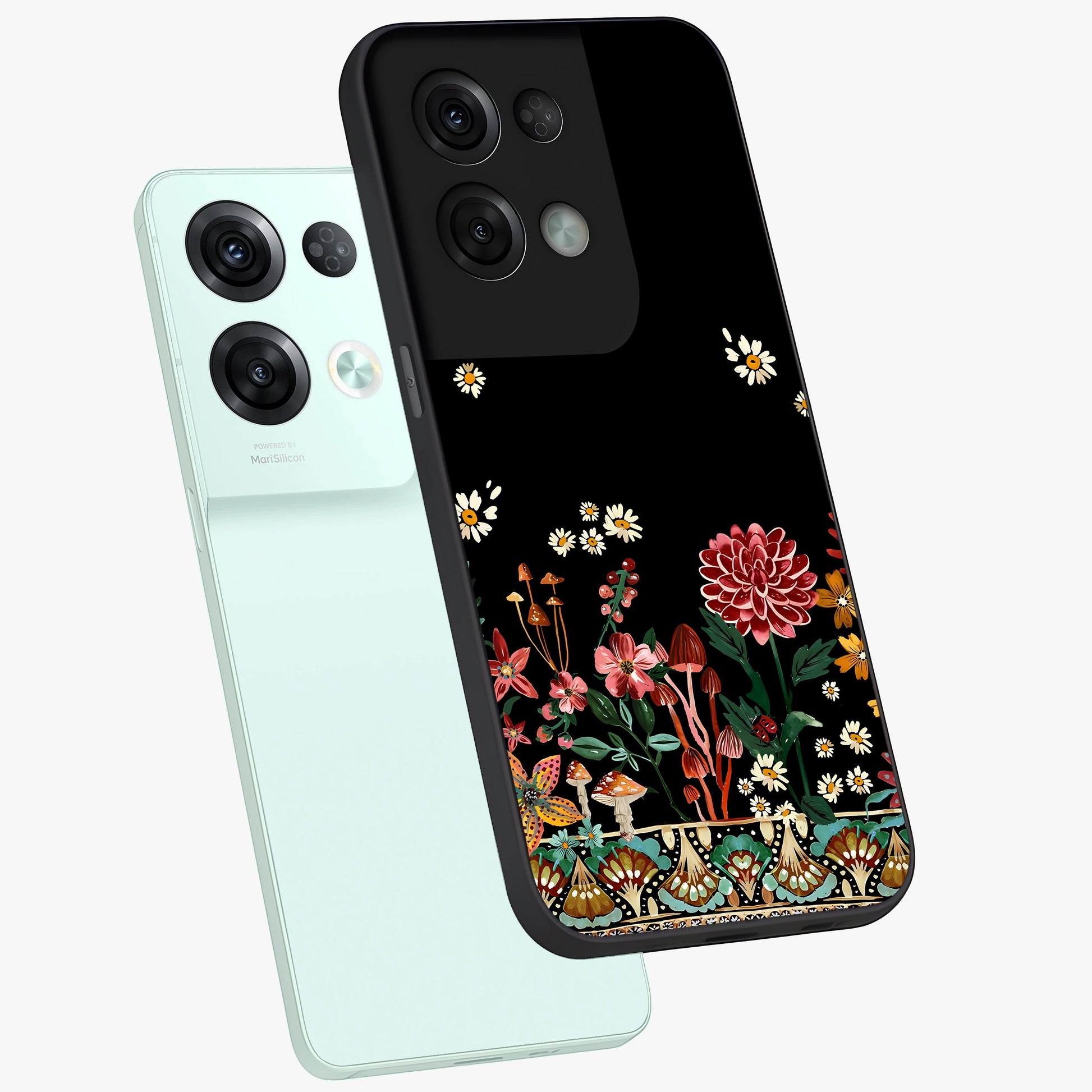 Midnight Bloom Pattern Glass Case displayed in angled mockup highlighting elegant flower design with midnight aesthetic style.