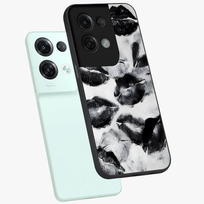 Midnight Kiss Marks Glass Case displayed in angled mockup highlighting playful romantic design with bold midnight aesthetic.