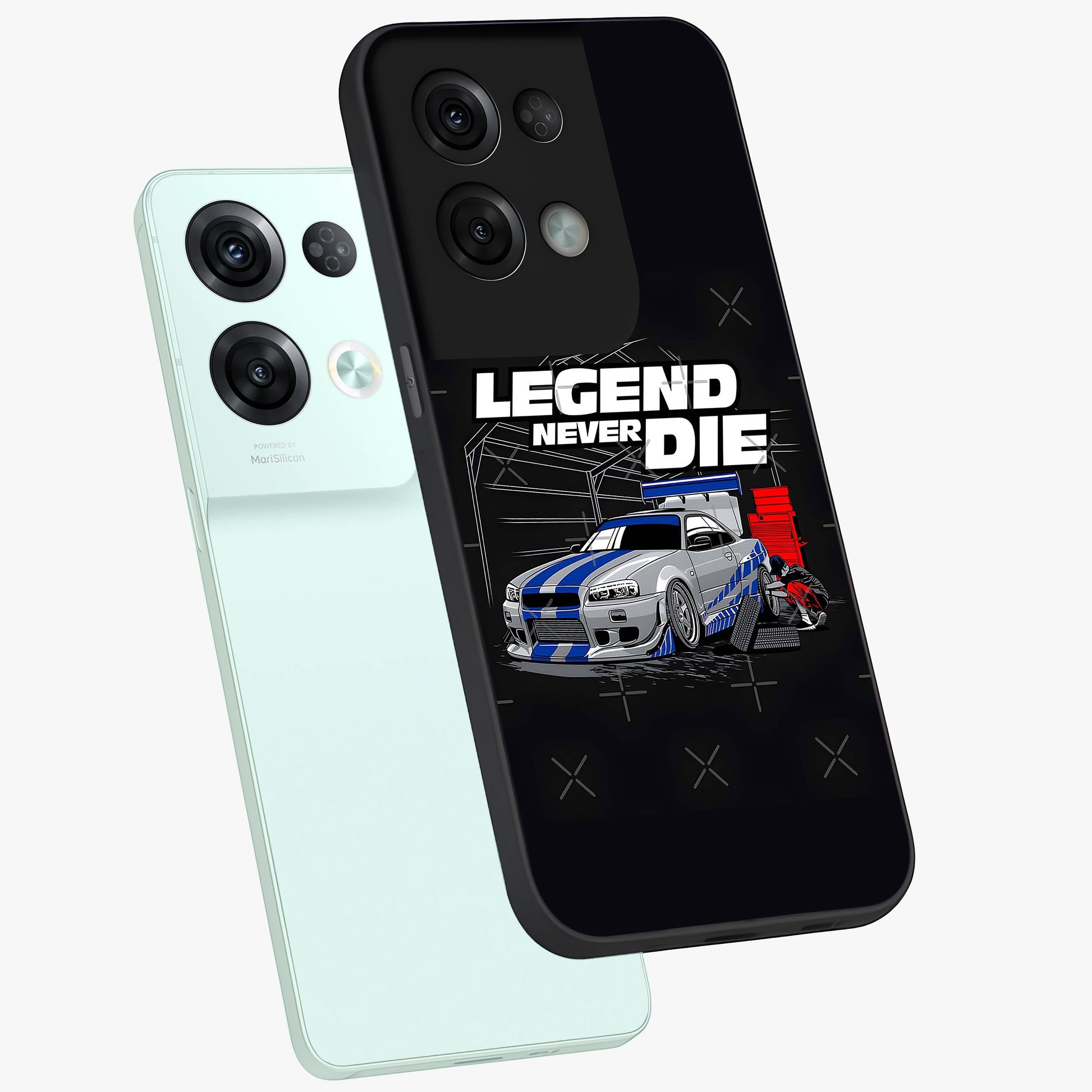 Midnight Racing Legacy Glass Case displayed in angled mockup highlighting dynamic automotive design with bold midnight aesthetic.