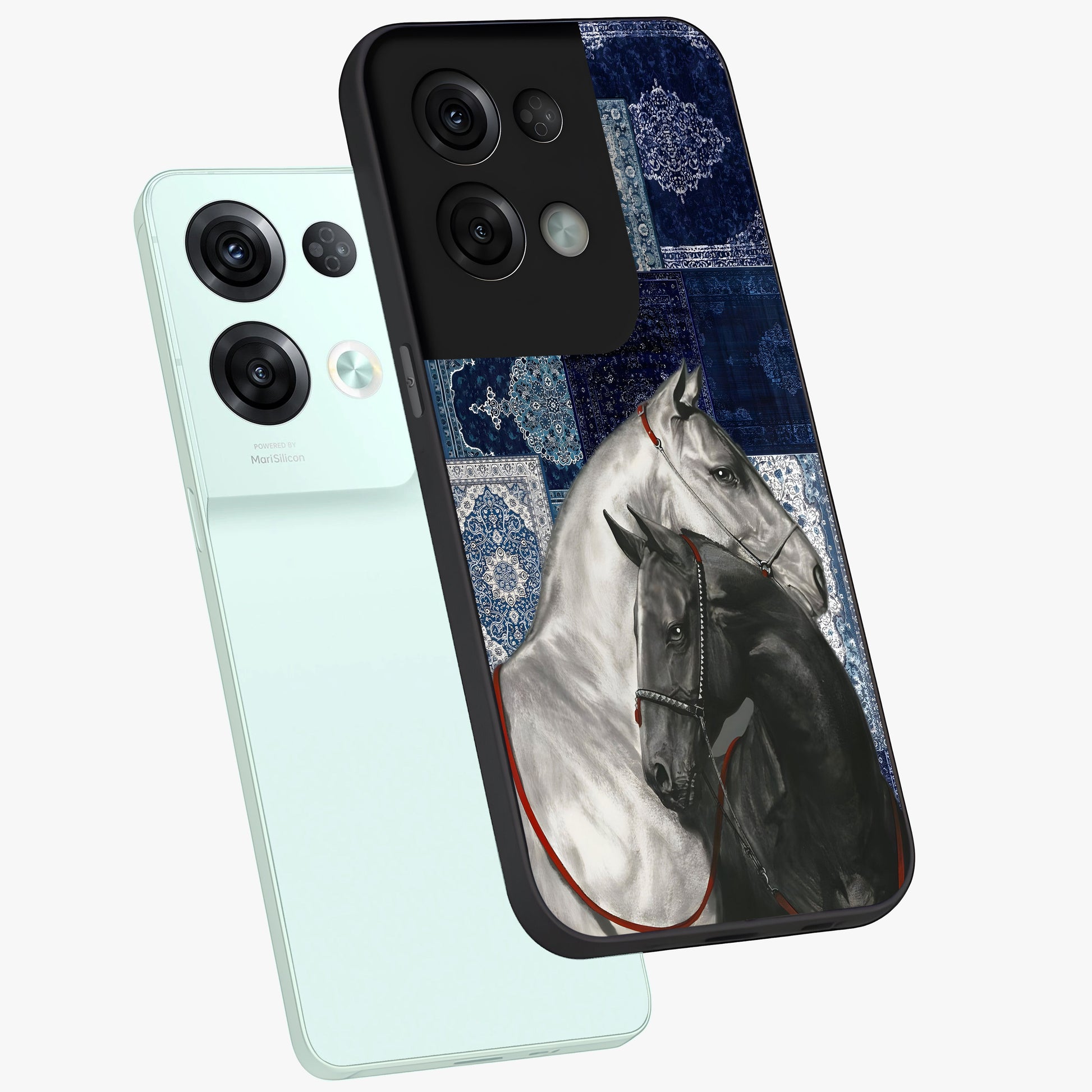 Midnight Stallion Blues Glass Case displayed in angled mockup highlighting powerful stallion illustration with deep midnight tones.