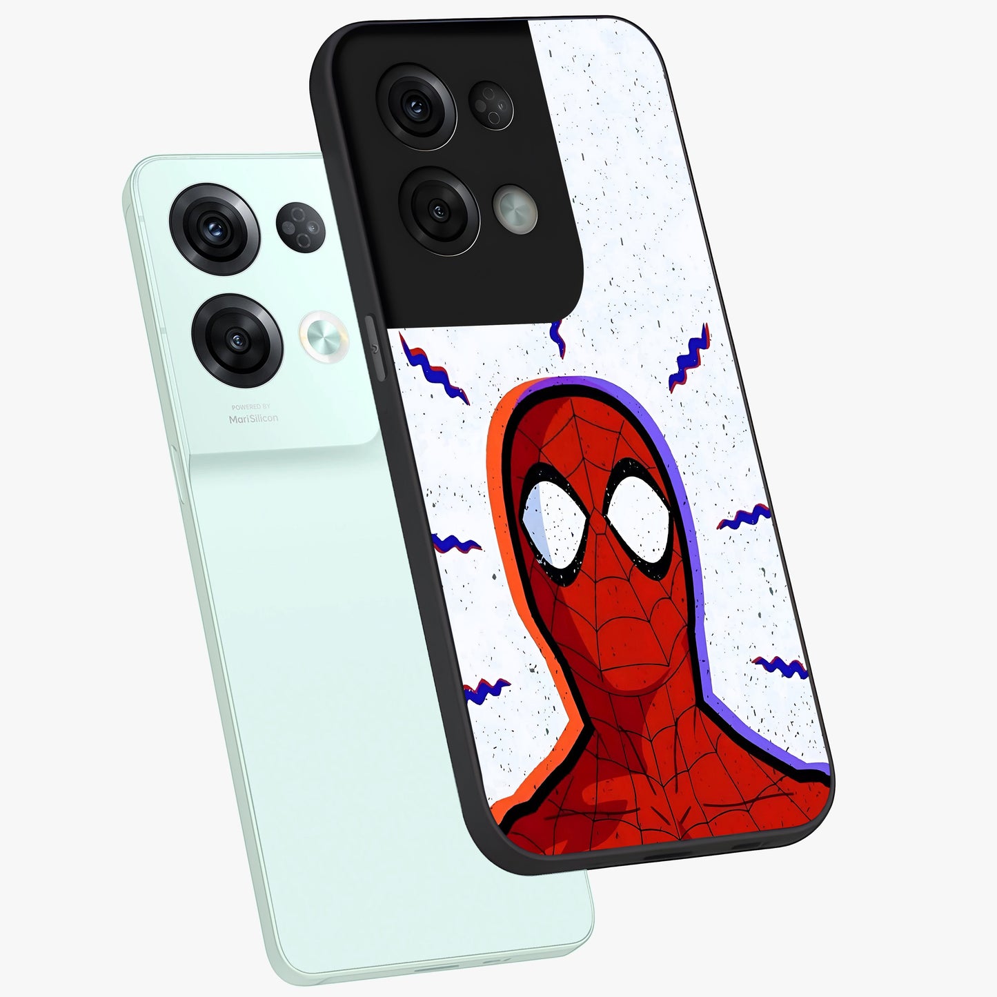 Omg Spiderman Glass Case displayed in angled mockup highlighting dynamic hero illustration with action comic aesthetic.