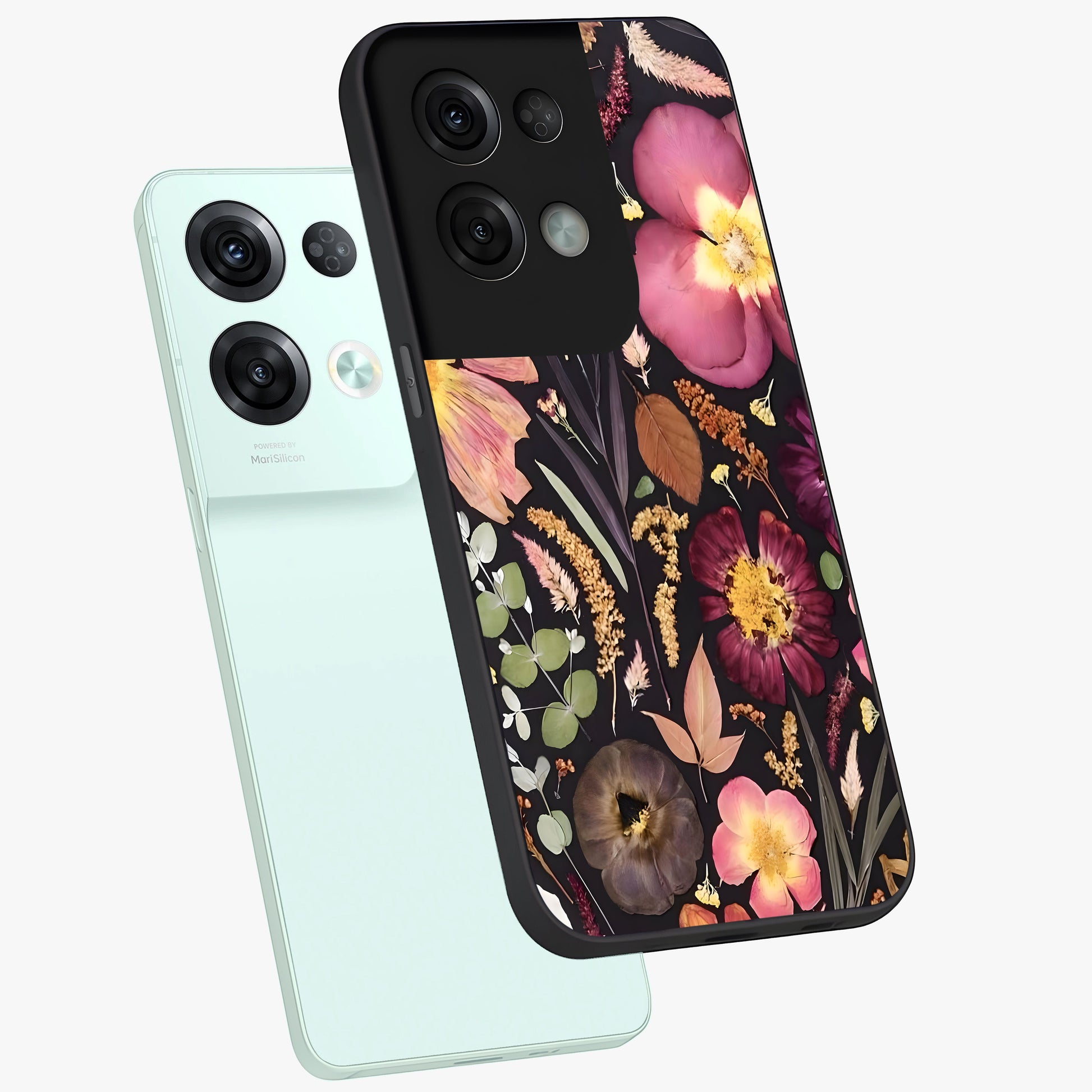 Petal Dream Tapestry Glass Case displayed in angled mockup highlighting decorative petal pattern with elegant botanical aesthetic.