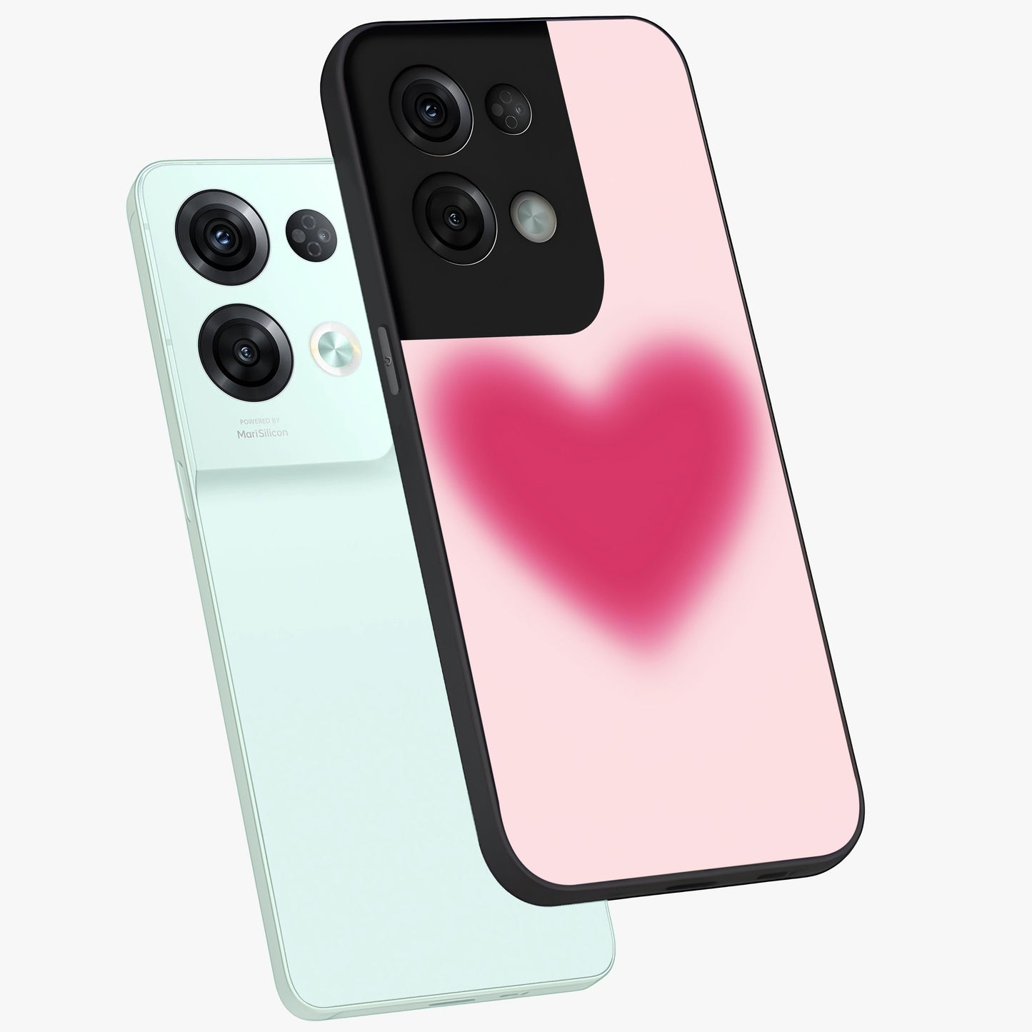 Pink Aura Heart Glass Case displayed in angled mockup highlighting vibrant pink heart design with dreamy aura aesthetic.