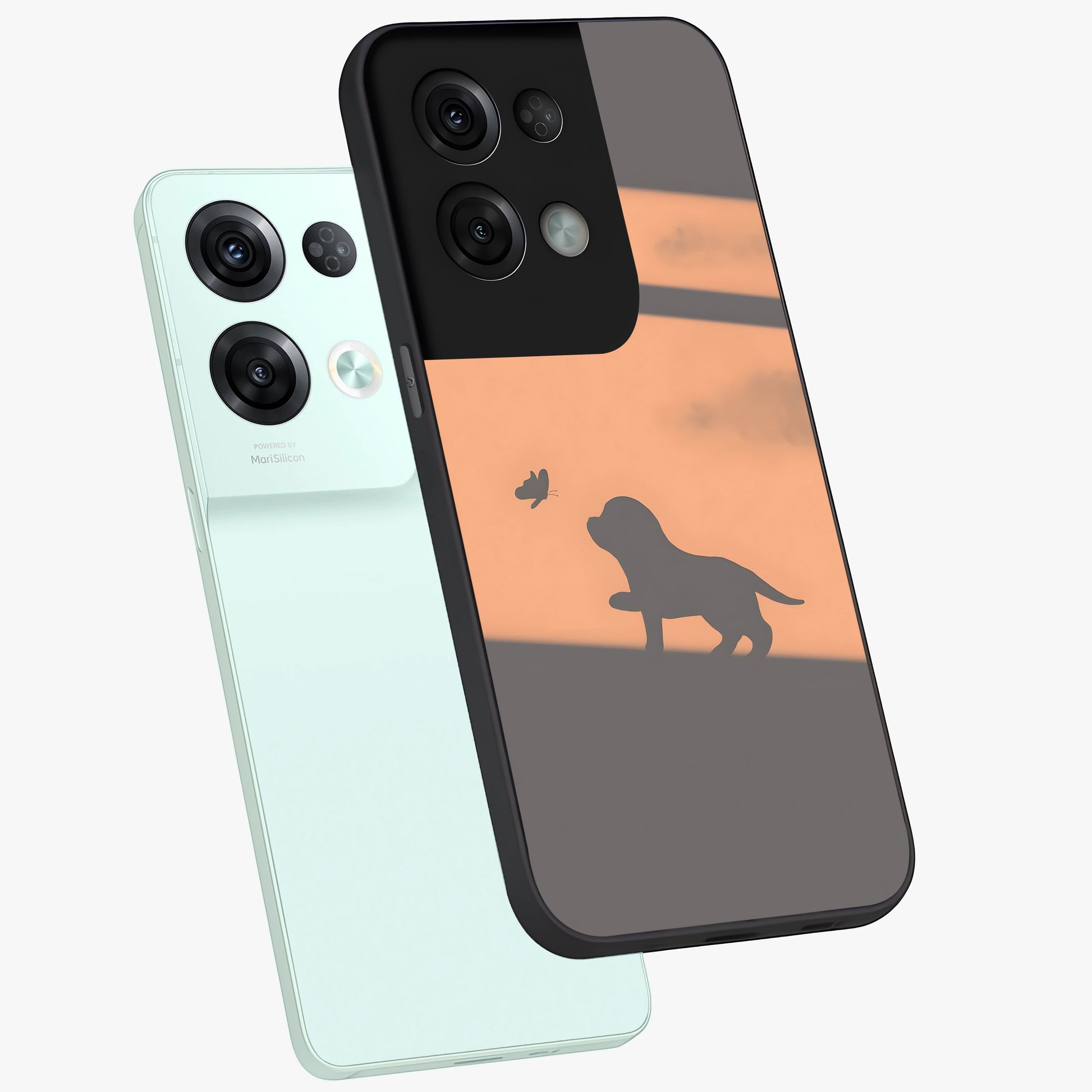 Puppy Shadow Art Glass Case displayed in angled mockup highlighting playful dog illustration with artistic shadow aesthetic.