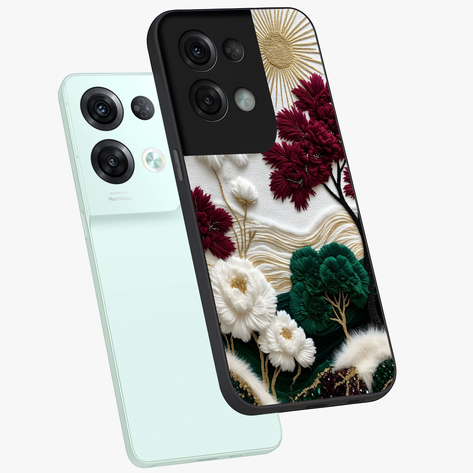 Radiant Bloom Elegance Glass Case displayed in angled mockup highlighting graceful floral design with radiant aesthetic style.