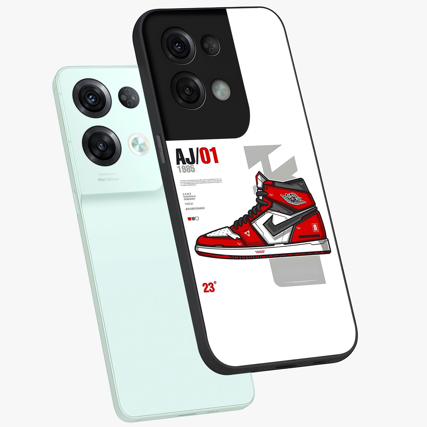 Retro Sneaker Blueprint Glass Case displayed in angled mockup highlighting detailed shoe design with sporty retro aesthetic.
