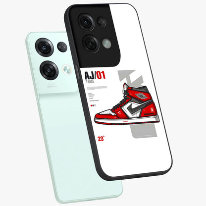 Retro Sneaker Blueprint Glass Case displayed in angled mockup highlighting detailed shoe design with sporty retro aesthetic.