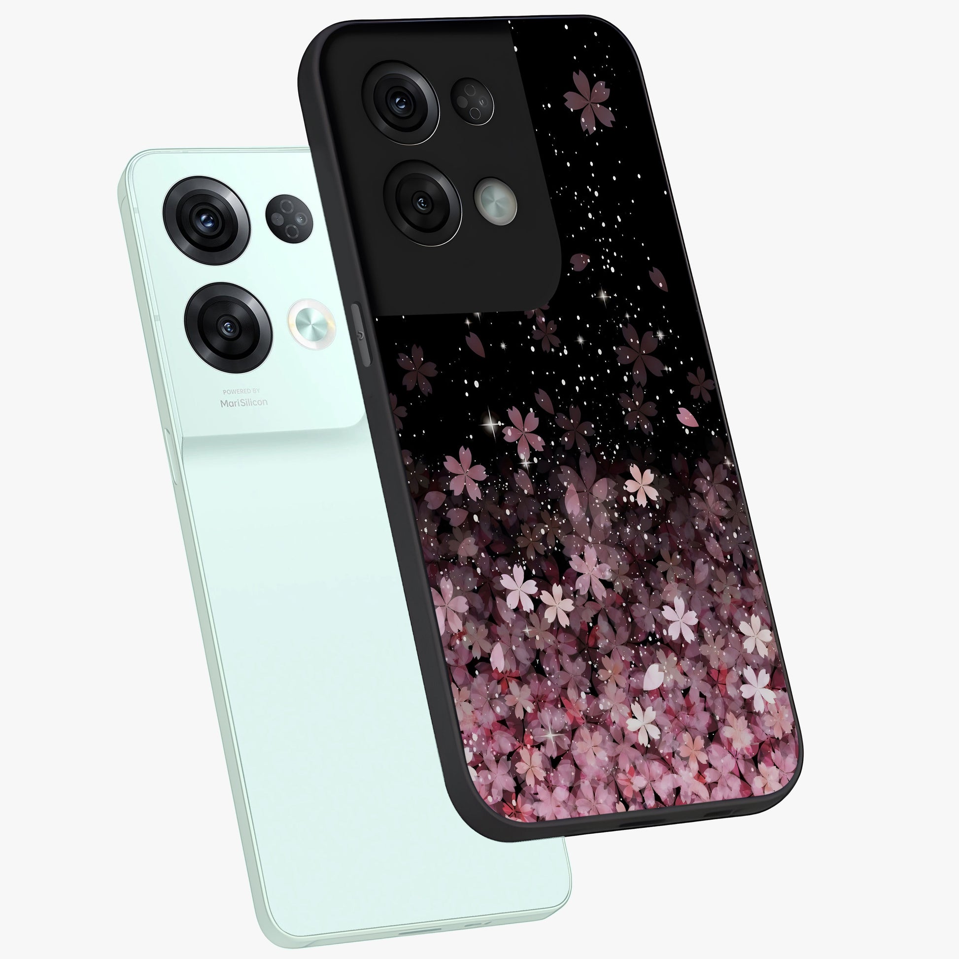 Small Starry Flowers Glass Case displayed in angled mockup highlighting tiny flower pattern with celestial aesthetic style.