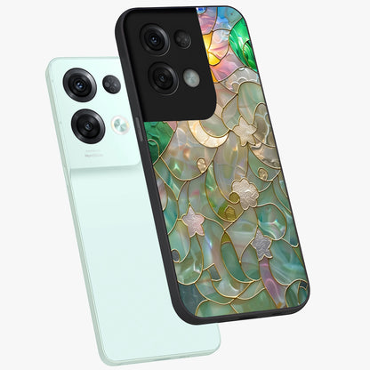 Stained Sunrise Glow Glass Case displayed in angled mockup highlighting radiant sunrise design with artistic aesthetic style.