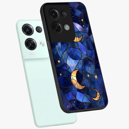 Starlit Sky Tapestry Glass Case displayed in angled mockup highlighting celestial night pattern with artistic aesthetic style.
