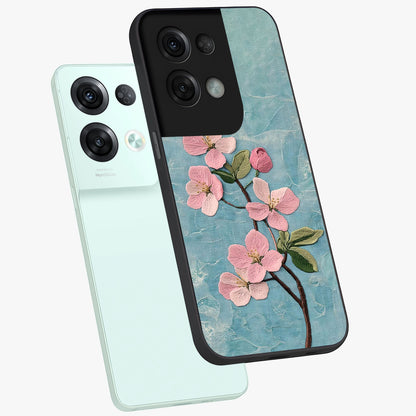 Threaded Blossom Breeze Glass Case displayed in angled mockup highlighting elegant floral design with soft aesthetic style.