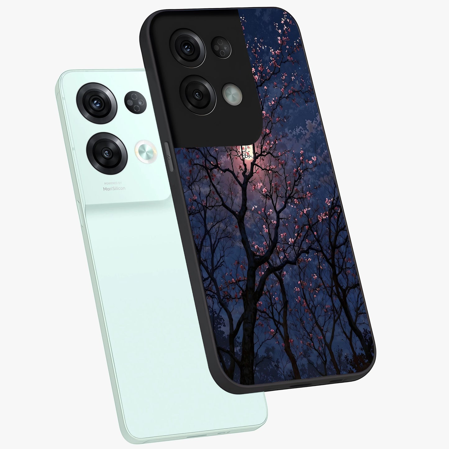 Twilight Sakura Serenade Glass Case displayed in angled mockup highlighting delicate sakura flower design with dreamy aesthetic.