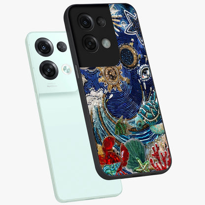 Universe Underwater Spark Glass Case displayed in angled mockup highlighting glowing aquatic design with celestial aesthetic.