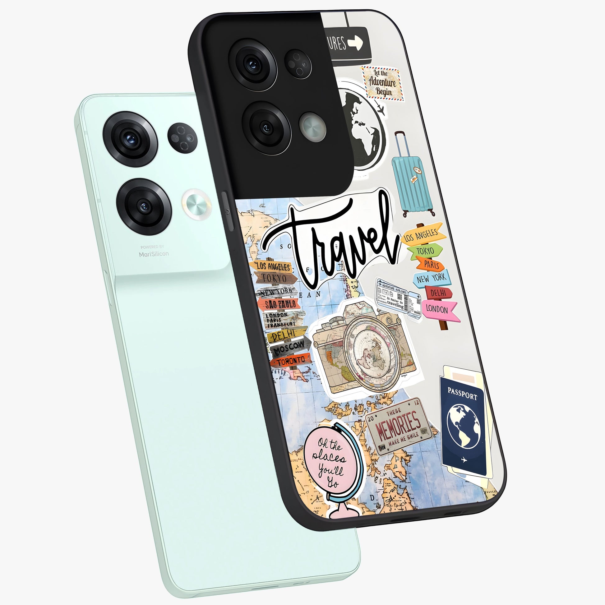 Wanderlust Journal Glass Case displayed in angled mockup highlighting adventure themed design with aesthetic travel vibe.