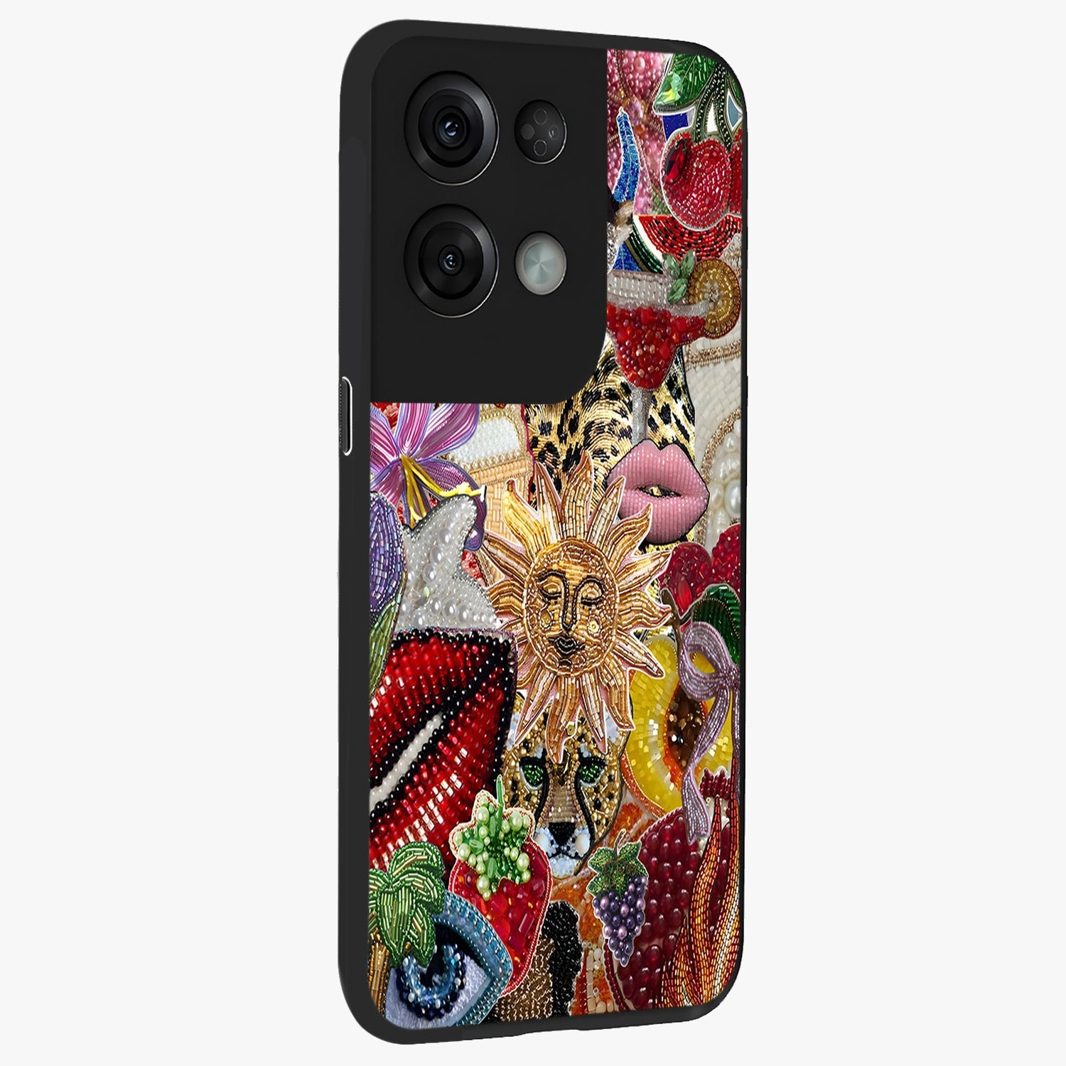 Beaded Fashion Jungle Glass Case upright view showcasing tropical jungle aesthetic with decorative bead elements.