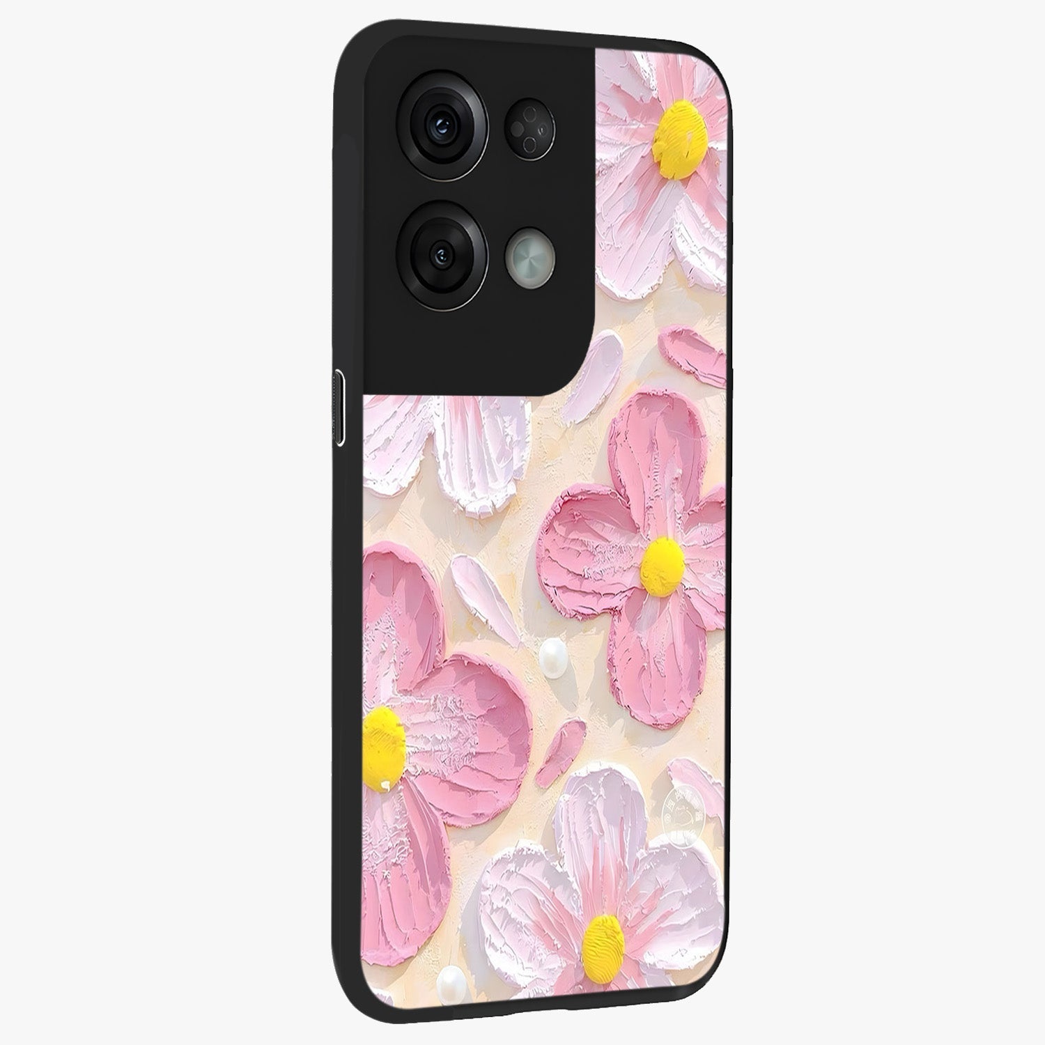 Blush Bloom Texture Glass Case upright view showcasing delicate blush floral texture with modern minimal style.