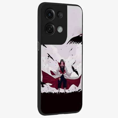 Crimson Crow Ascension Glass Case upright view showcasing dramatic crow artwork with bold gothic theme.