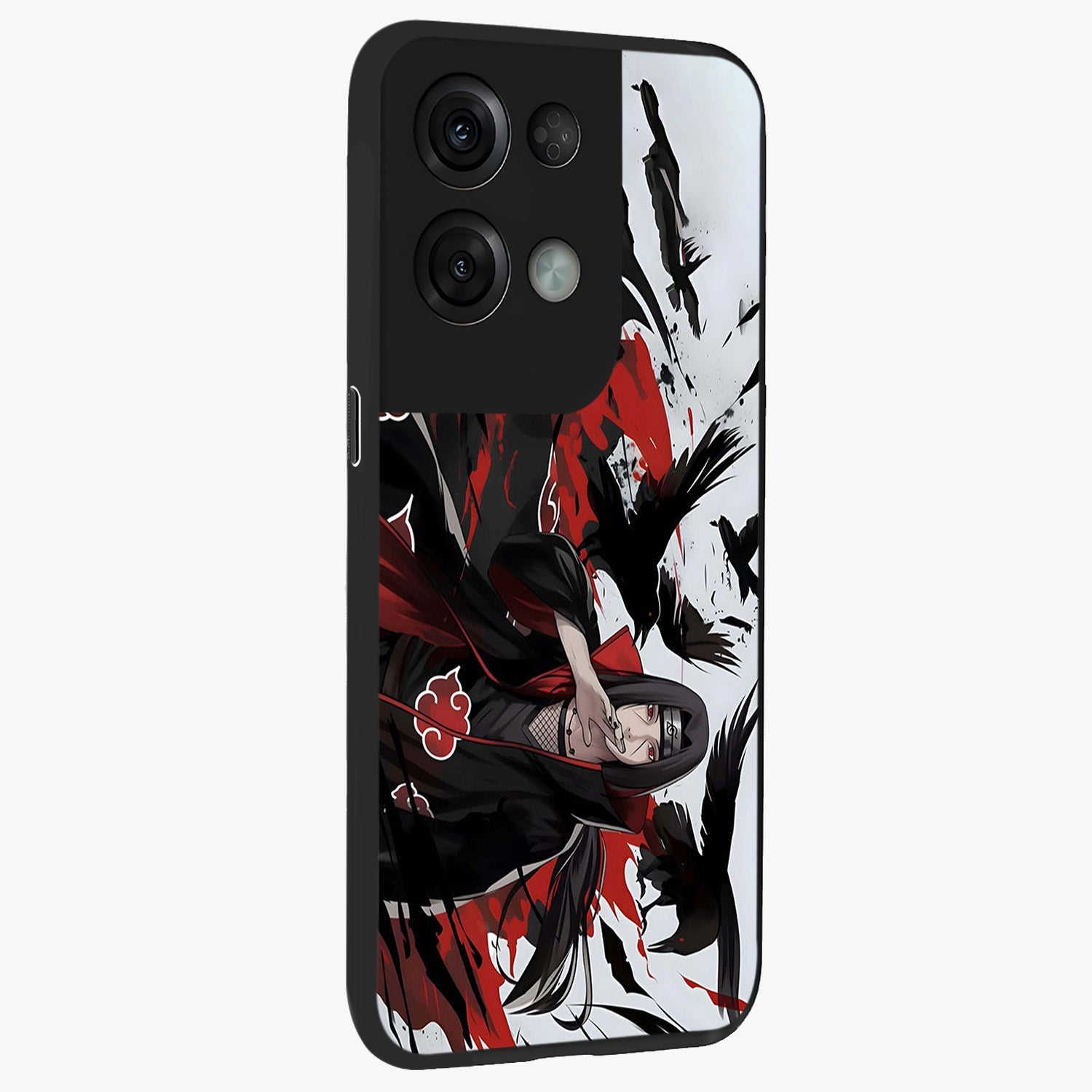 Crimson Crow Illusion Glass Case upright view showcasing striking crow illusion artwork with intense crimson theme.